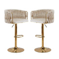 Set of 2 Marlowe Velvet Bar Stools - Ivory with Gold Base