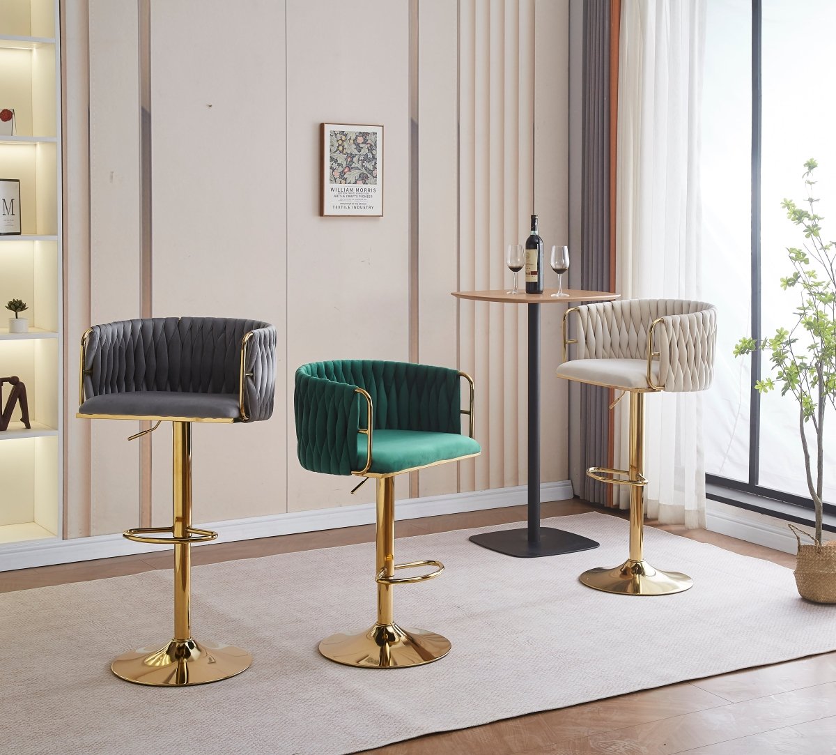 Set of 2 Marlowe Velvet Bar Stools - Ivory with Gold Base - Furniture > Bar Stools & Chairs > Table & Bar Stools - Rivercity House & Home Co. (ABN 18 642 972 209) - Affordable Modern Furniture Australia