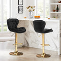 Set of 2 Mid Century Modern Adjustable Swivel Bar Stools with Velvet Upholstery and Back - Black