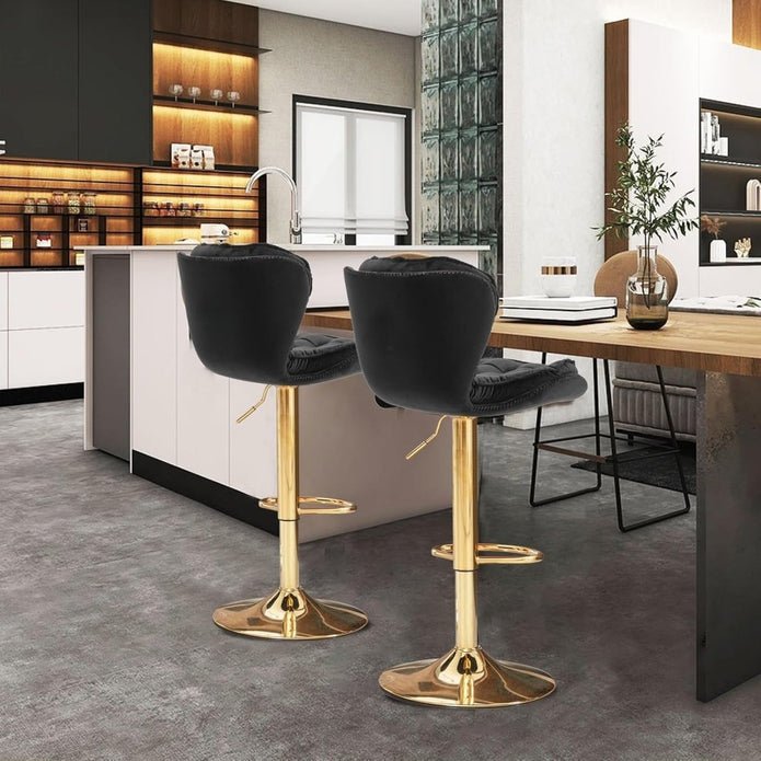 Set of 2 Mid Century Modern Adjustable Swivel Bar Stools with Velvet Upholstery and Back - Black - Furniture > Bar Stools & Chairs > Table & Bar Stools - Rivercity House & Home Co. (ABN 18 642 972 209) - Affordable Modern Furniture Australia