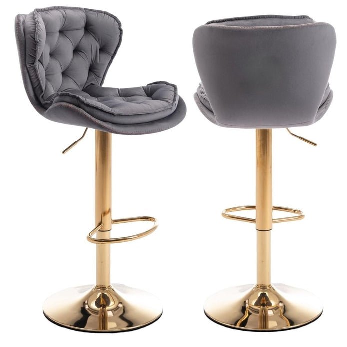 Set of 2 Mid Century Modern Adjustable Swivel Bar Stools with Velvet Upholstery and Back - Grey - Furniture > Bar Stools & Chairs > Table & Bar Stools - Rivercity House & Home Co. (ABN 18 642 972 209) - Affordable Modern Furniture Australia
