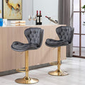 Set of 2 Mid Century Modern Adjustable Swivel Bar Stools with Velvet Upholstery and Back - Grey