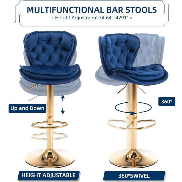 Set of 2 Mid Century Modern Adjustable Swivel Bar Stools with Velvet Upholstery and Back - Navy Blue - Furniture > Bar Stools & Chairs > Table & Bar Stools - Rivercity House & Home Co. (ABN 18 642 972 209) - Affordable Modern Furniture Australia