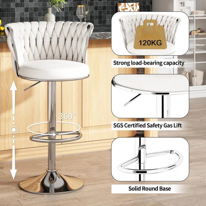 Set of 2 Modern Adjustable Height Velvet Swivel Counter Stools with Metal Frame - White - Furniture > Bar Stools & Chairs > Table & Bar Stools - Rivercity House & Home Co. (ABN 18 642 972 209) - Affordable Modern Furniture Australia