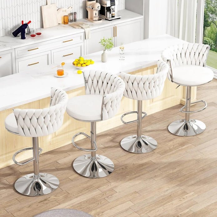 Set of 2 Modern Adjustable Height Velvet Swivel Counter Stools with Metal Frame - White - Furniture > Bar Stools & Chairs > Table & Bar Stools - Rivercity House & Home Co. (ABN 18 642 972 209) - Affordable Modern Furniture Australia