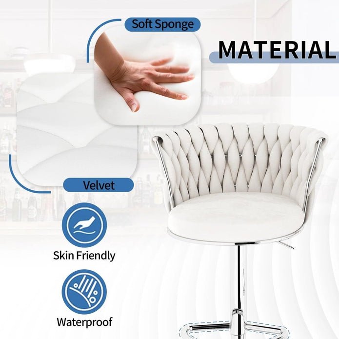 Set of 2 Modern Adjustable Height Velvet Swivel Counter Stools with Metal Frame - White - Furniture > Bar Stools & Chairs > Table & Bar Stools - Rivercity House & Home Co. (ABN 18 642 972 209) - Affordable Modern Furniture Australia