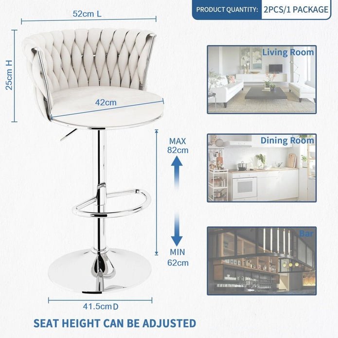 Set of 2 Modern Adjustable Height Velvet Swivel Counter Stools with Metal Frame - White - Furniture > Bar Stools & Chairs > Table & Bar Stools - Rivercity House & Home Co. (ABN 18 642 972 209) - Affordable Modern Furniture Australia