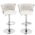 Set of 2 Modern Adjustable Height Velvet Swivel Counter Stools with Metal Frame - White