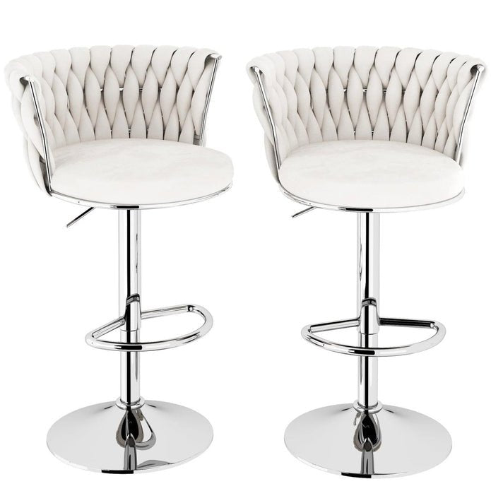 Set of 2 Modern Adjustable Height Velvet Swivel Counter Stools with Metal Frame - White - Furniture > Bar Stools & Chairs > Table & Bar Stools - Rivercity House & Home Co. (ABN 18 642 972 209) - Affordable Modern Furniture Australia
