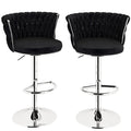 Set of 2 Modern Adjustable Height Velvet Swivel Counter Stools with Silver Metal Frame - Black