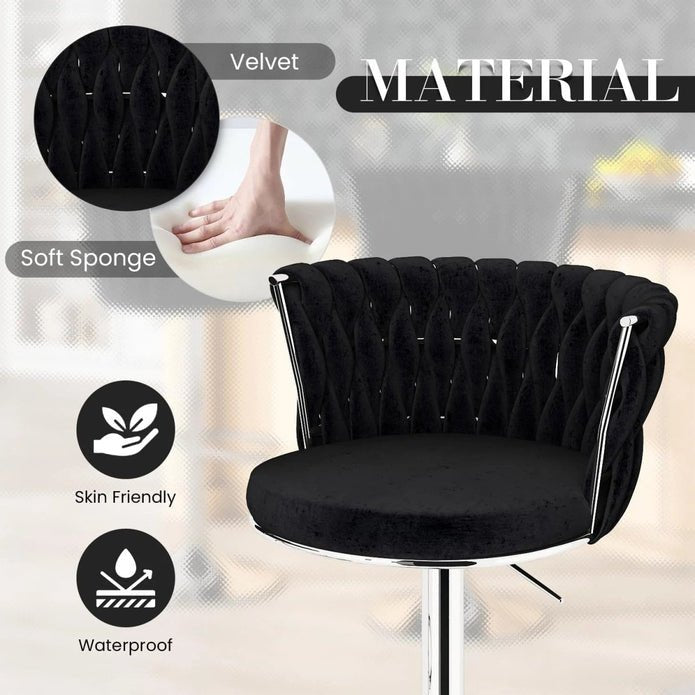 Set of 2 Modern Adjustable Height Velvet Swivel Counter Stools with Silver Metal Frame - Black - Furniture > Bar Stools & Chairs > Table & Bar Stools - Rivercity House & Home Co. (ABN 18 642 972 209) - Affordable Modern Furniture Australia