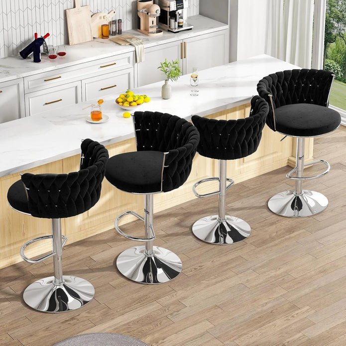 Set of 2 Modern Adjustable Height Velvet Swivel Counter Stools with Silver Metal Frame - Black - Furniture > Bar Stools & Chairs > Table & Bar Stools - Rivercity House & Home Co. (ABN 18 642 972 209) - Affordable Modern Furniture Australia
