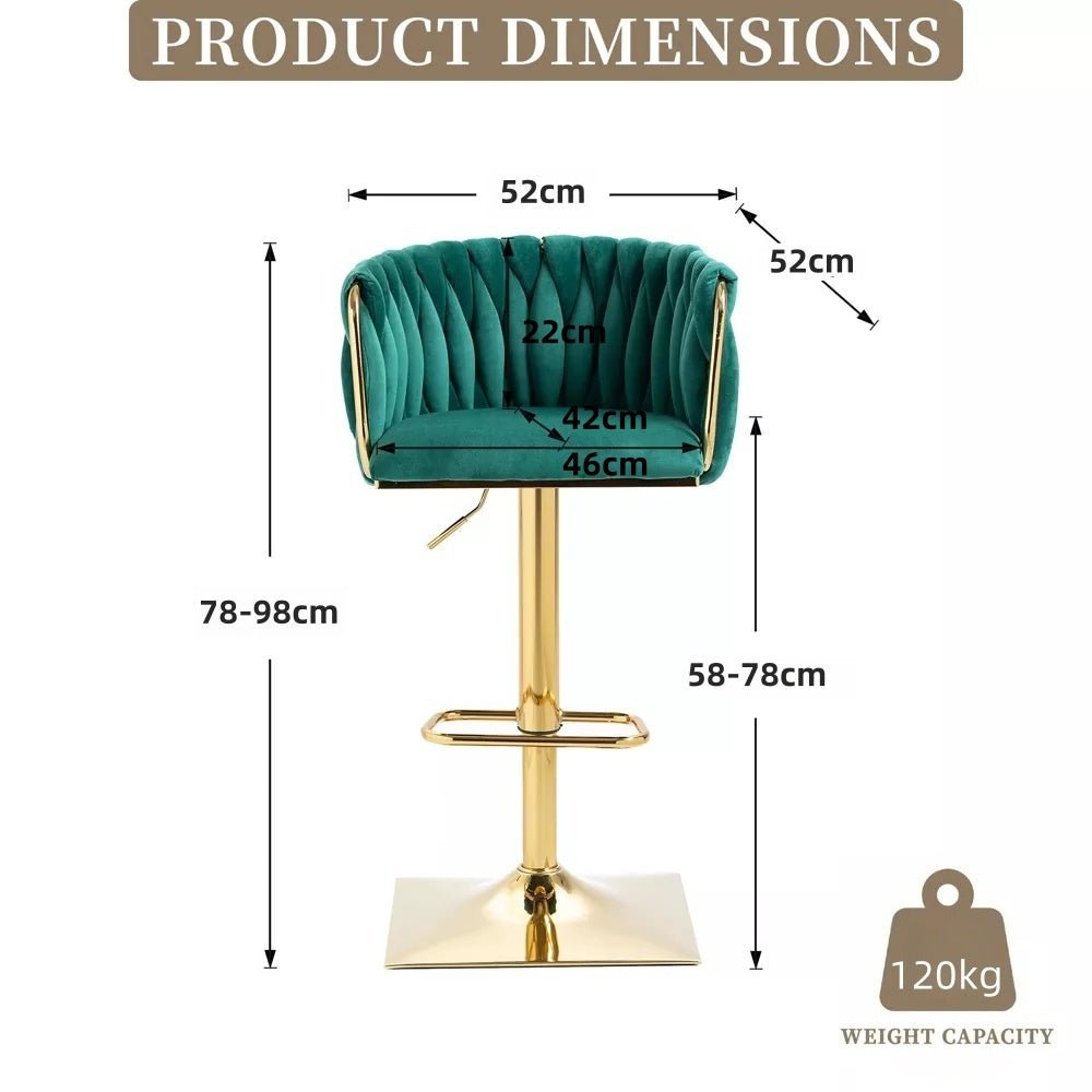 Set of 2 Modern Adjustable Velvet Swivel Breakfast Bar Stools with Backrest - Emerald Green - Furniture > Bar Stools & Chairs > Table & Bar Stools - Rivercity House & Home Co. (ABN 18 642 972 209) - Affordable Modern Furniture Australia