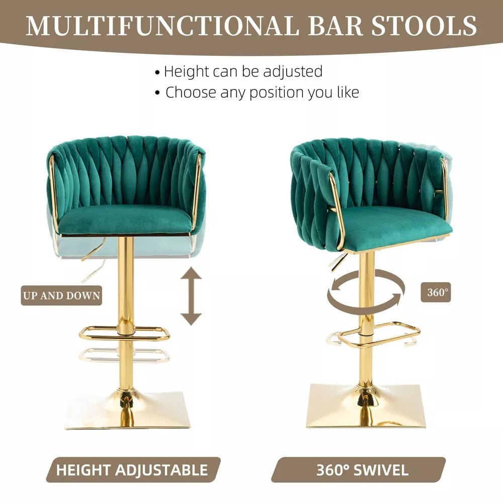 Set of 2 Modern Adjustable Velvet Swivel Breakfast Bar Stools with Backrest - Emerald Green - Furniture > Bar Stools & Chairs > Table & Bar Stools - Rivercity House & Home Co. (ABN 18 642 972 209) - Affordable Modern Furniture Australia
