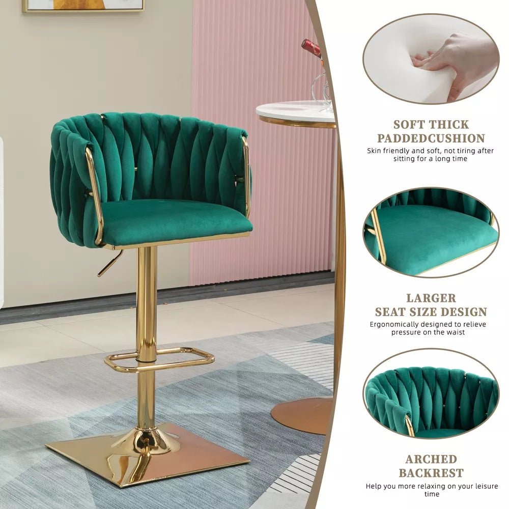 Set of 2 Modern Adjustable Velvet Swivel Breakfast Bar Stools with Backrest - Emerald Green - Furniture > Bar Stools & Chairs > Table & Bar Stools - Rivercity House & Home Co. (ABN 18 642 972 209) - Affordable Modern Furniture Australia