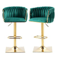 Set of 2 Modern Adjustable Velvet Swivel Breakfast Bar Stools with Backrest - Emerald Green