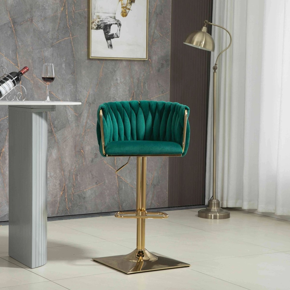 Set of 2 Modern Adjustable Velvet Swivel Breakfast Bar Stools with Backrest - Emerald Green - Furniture > Bar Stools & Chairs > Table & Bar Stools - Rivercity House & Home Co. (ABN 18 642 972 209) - Affordable Modern Furniture Australia