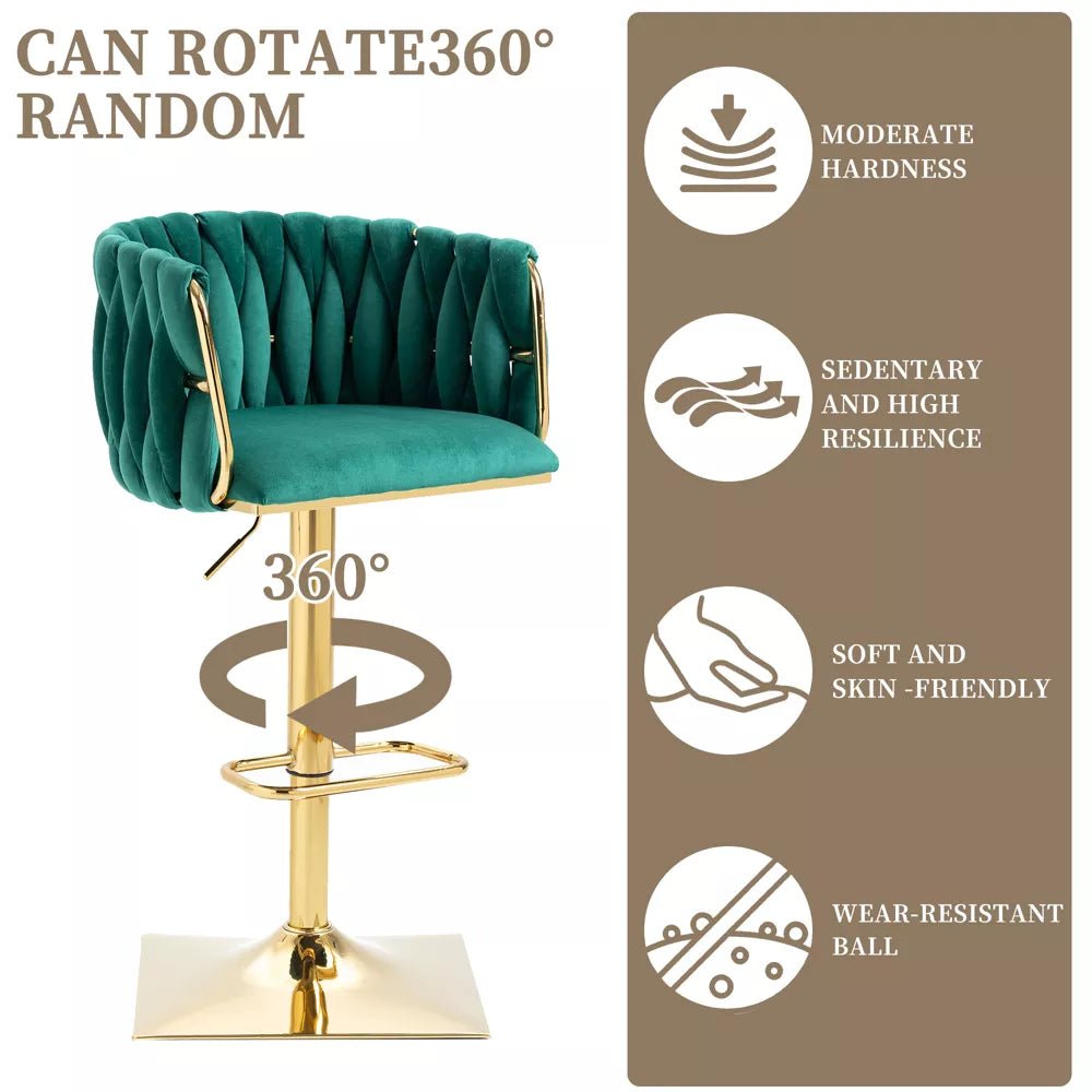 Set of 2 Modern Adjustable Velvet Swivel Breakfast Bar Stools with Backrest - Emerald Green - Furniture > Bar Stools & Chairs > Table & Bar Stools - Rivercity House & Home Co. (ABN 18 642 972 209) - Affordable Modern Furniture Australia