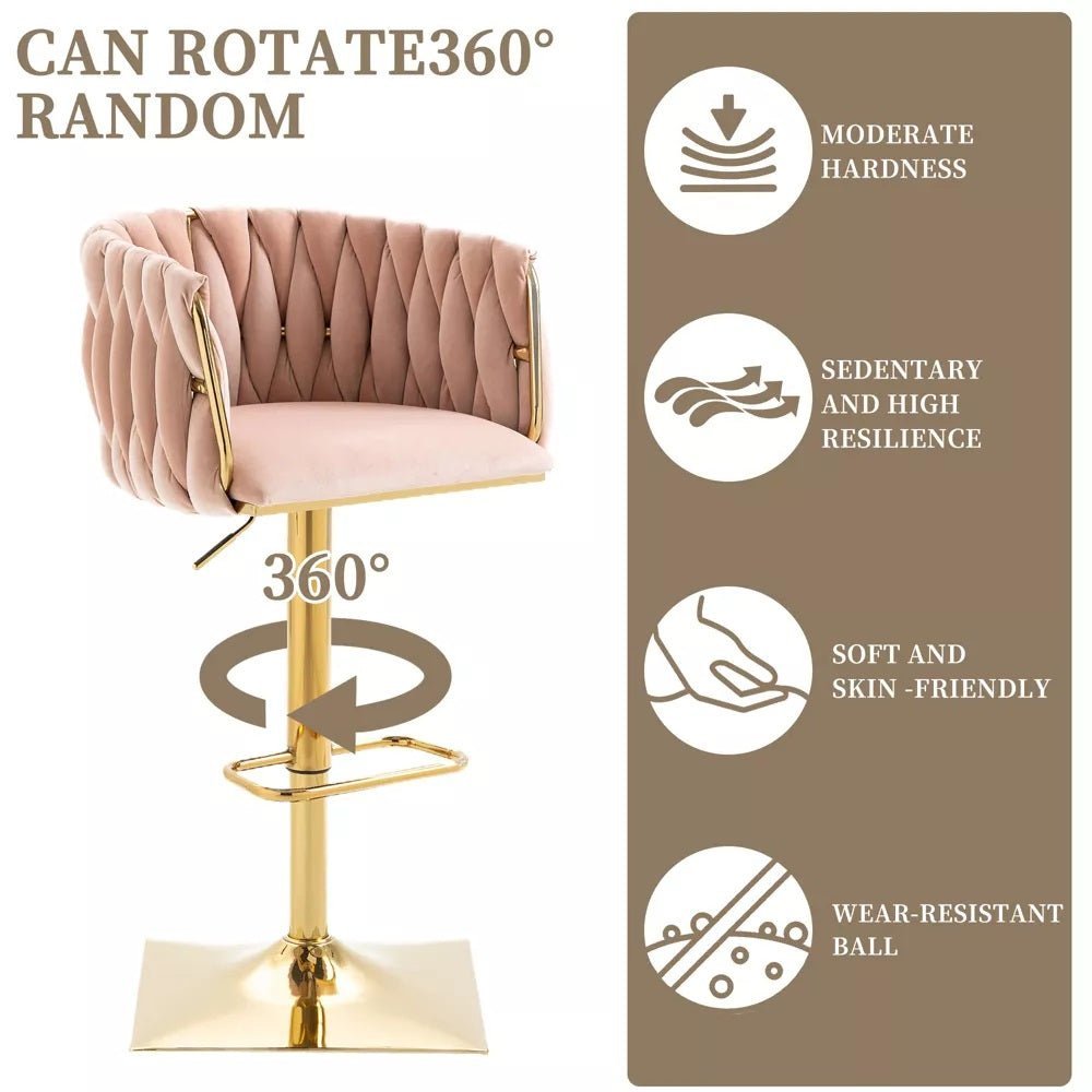 Set of 2 Modern Adjustable Velvet Swivel Breakfast Bar Stools with Backrest - Pink - Furniture > Bar Stools & Chairs > Table & Bar Stools - Rivercity House & Home Co. (ABN 18 642 972 209) - Affordable Modern Furniture Australia