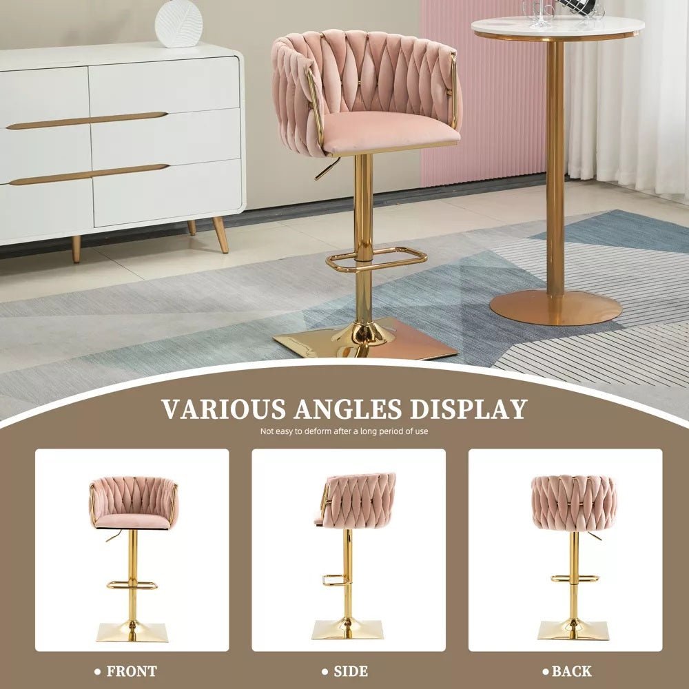 Set of 2 Modern Adjustable Velvet Swivel Breakfast Bar Stools with Backrest - Pink - Furniture > Bar Stools & Chairs > Table & Bar Stools - Rivercity House & Home Co. (ABN 18 642 972 209) - Affordable Modern Furniture Australia