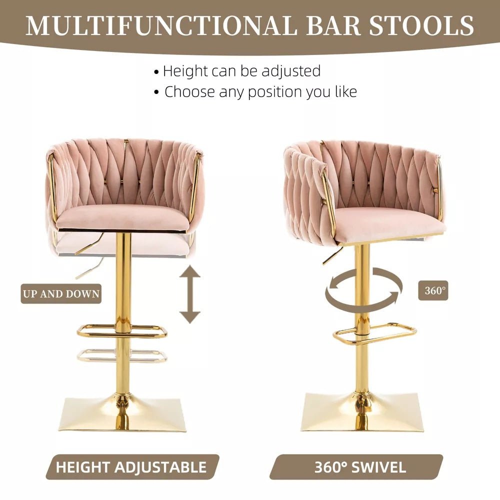 Set of 2 Modern Adjustable Velvet Swivel Breakfast Bar Stools with Backrest - Pink - Furniture > Bar Stools & Chairs > Table & Bar Stools - Rivercity House & Home Co. (ABN 18 642 972 209) - Affordable Modern Furniture Australia