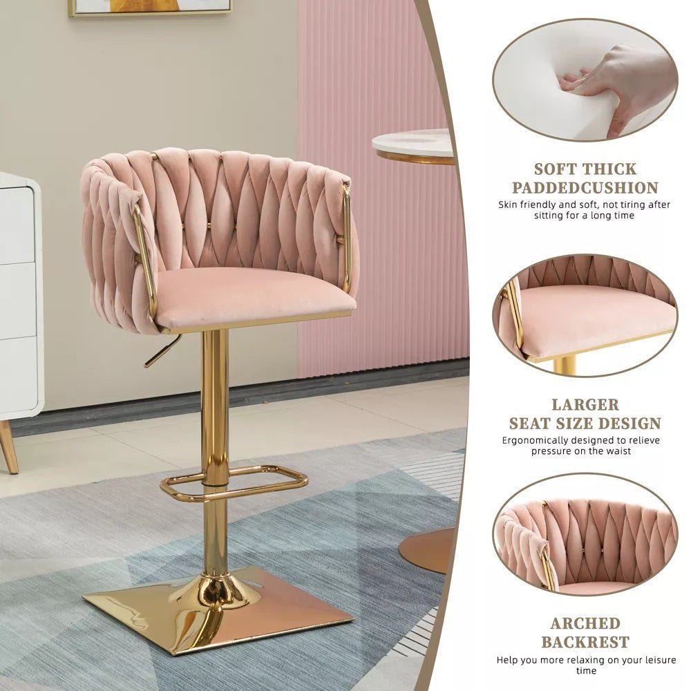 Set of 2 Modern Adjustable Velvet Swivel Breakfast Bar Stools with Backrest - Pink - Furniture > Bar Stools & Chairs > Table & Bar Stools - Rivercity House & Home Co. (ABN 18 642 972 209) - Affordable Modern Furniture Australia