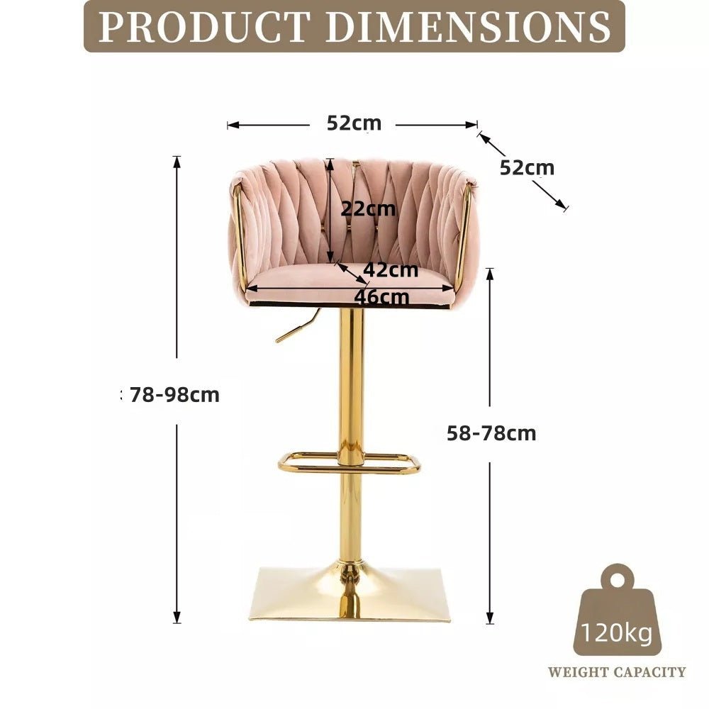 Set of 2 Modern Adjustable Velvet Swivel Breakfast Bar Stools with Backrest - Pink - Furniture > Bar Stools & Chairs > Table & Bar Stools - Rivercity House & Home Co. (ABN 18 642 972 209) - Affordable Modern Furniture Australia
