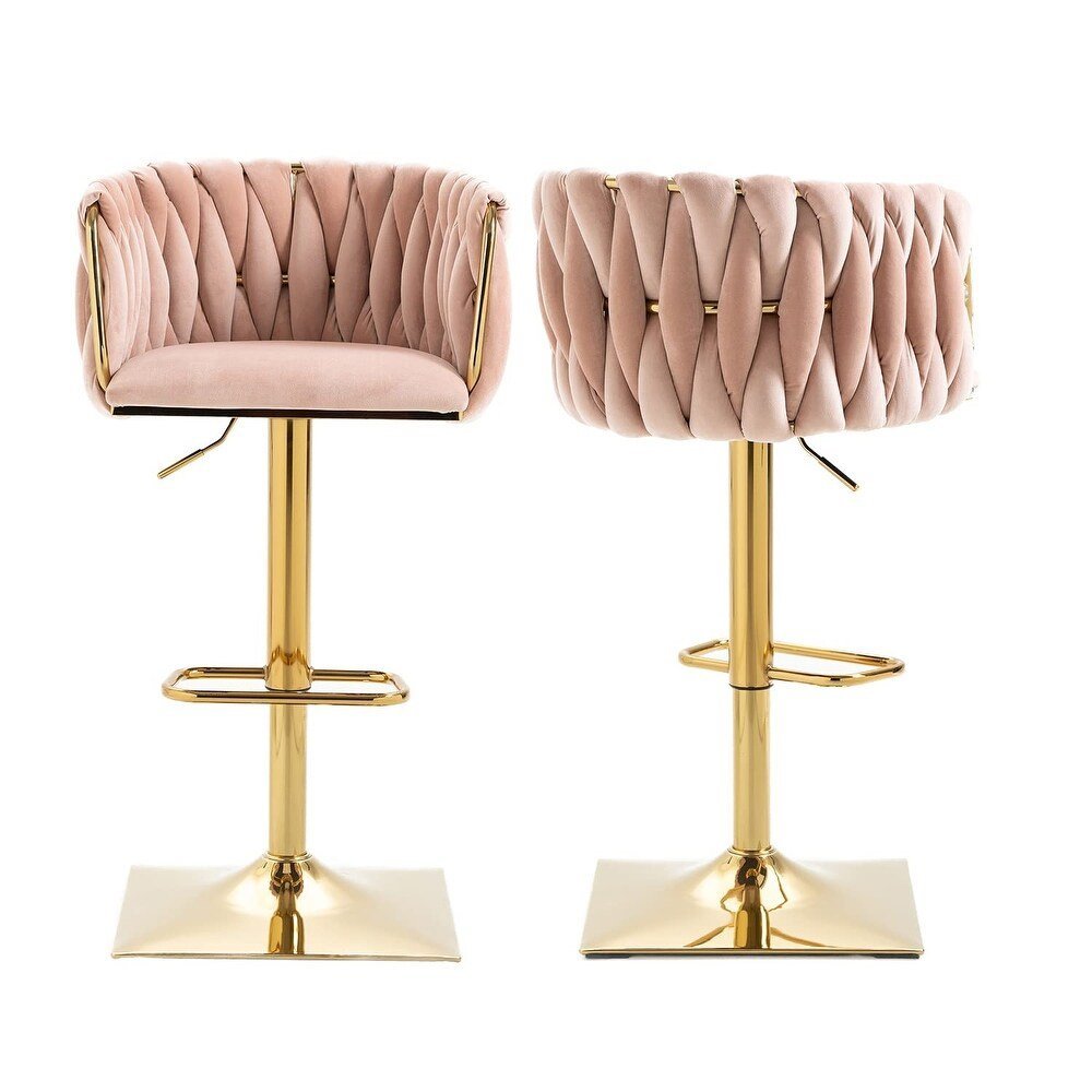 Set of 2 Modern Adjustable Velvet Swivel Breakfast Bar Stools with Backrest - Pink - Furniture > Bar Stools & Chairs > Table & Bar Stools - Rivercity House & Home Co. (ABN 18 642 972 209) - Affordable Modern Furniture Australia