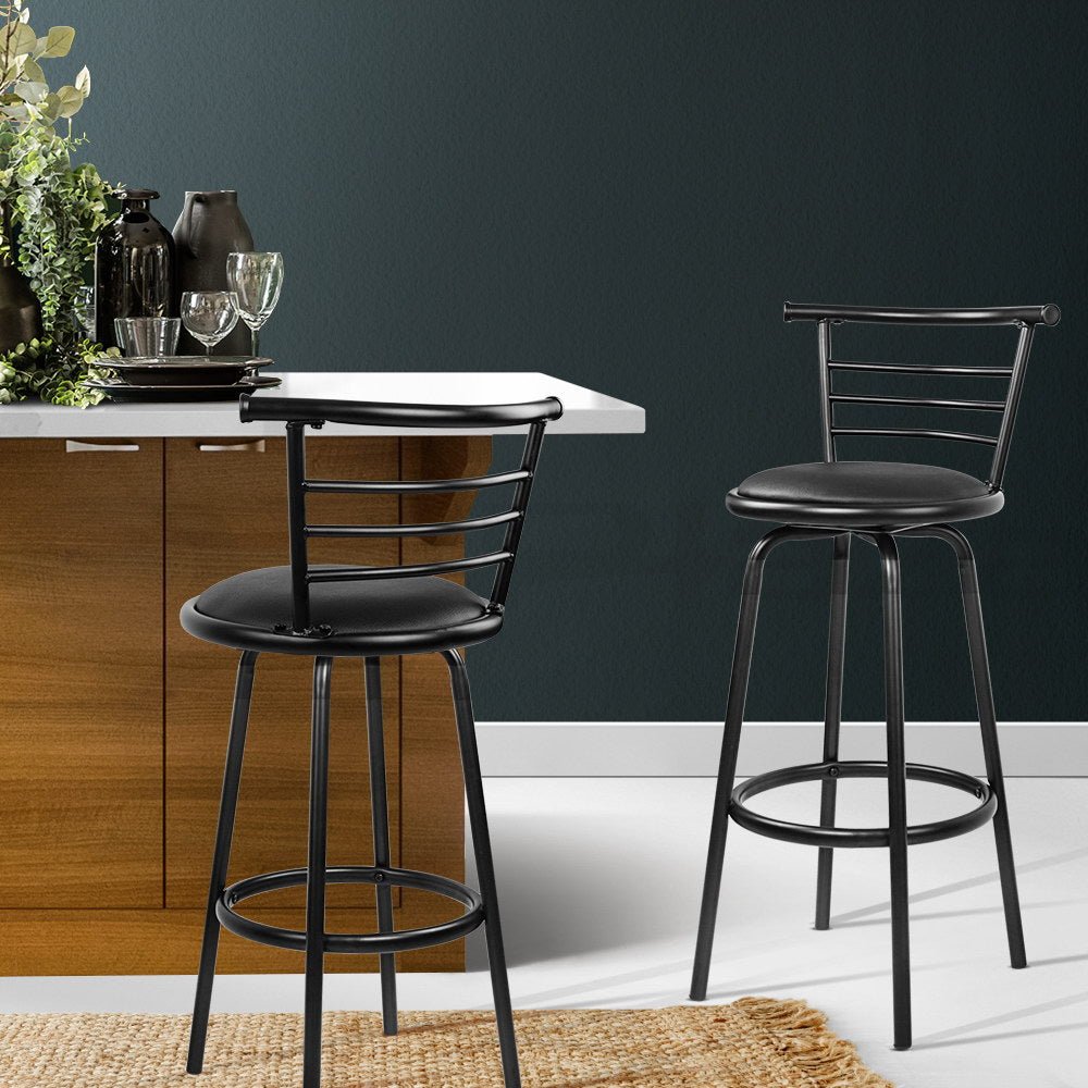 Set of 2 PU Leather Bar Stools - Black and Steel - Rivercity House & Home Co. (ABN 18 642 972 209) - Affordable Modern Furniture Australia