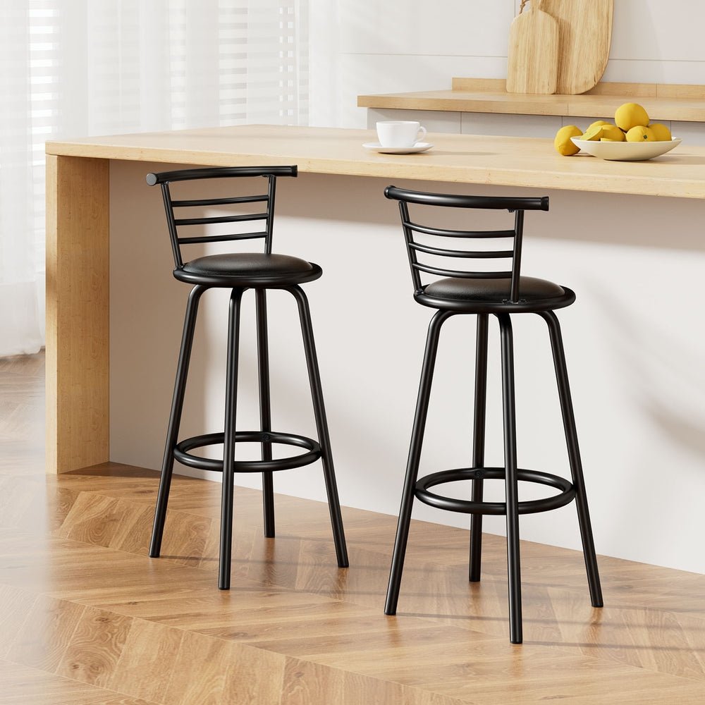Set of 2 PU Leather Bar Stools - Black and Steel - Rivercity House & Home Co. (ABN 18 642 972 209) - Affordable Modern Furniture Australia