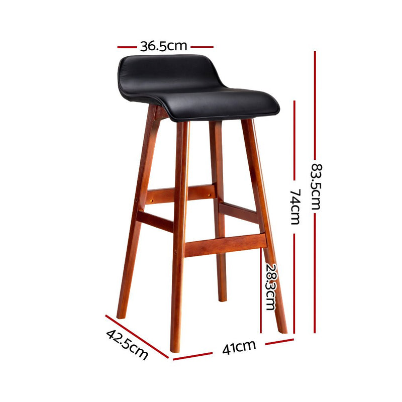 Set of 2 PU Leather Wood Wave Style Bar Stool - Black - Rivercity House & Home Co. (ABN 18 642 972 209) - Affordable Modern Furniture Australia