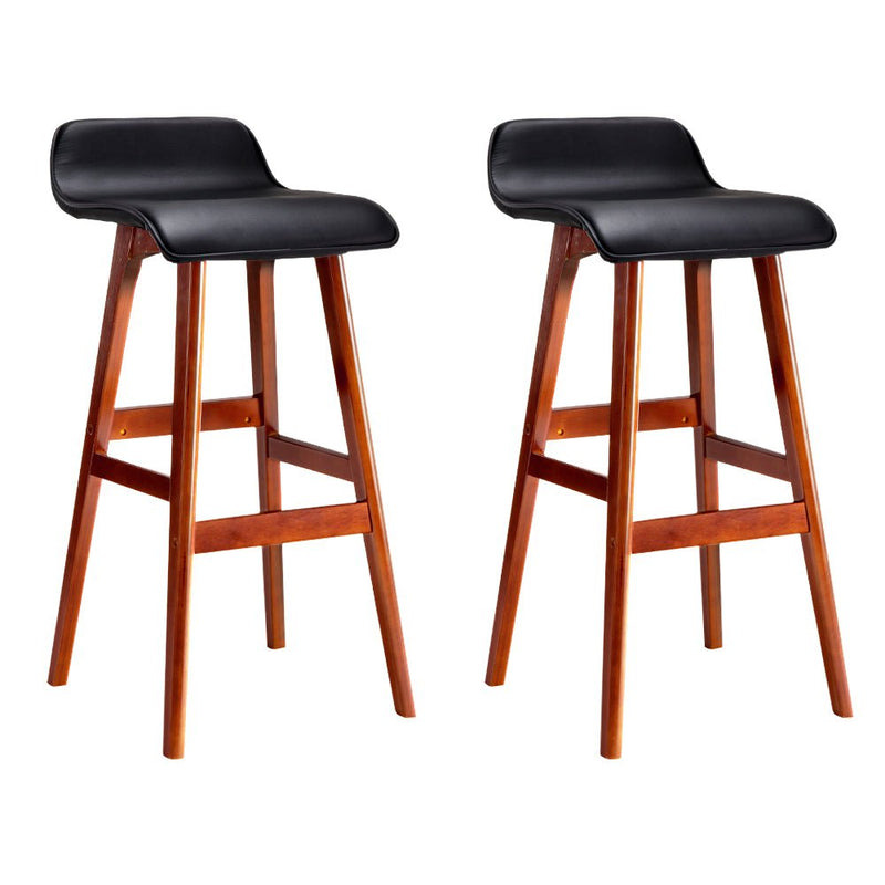 Set of 2 PU Leather Wood Wave Style Bar Stool - Black - Rivercity House & Home Co. (ABN 18 642 972 209) - Affordable Modern Furniture Australia