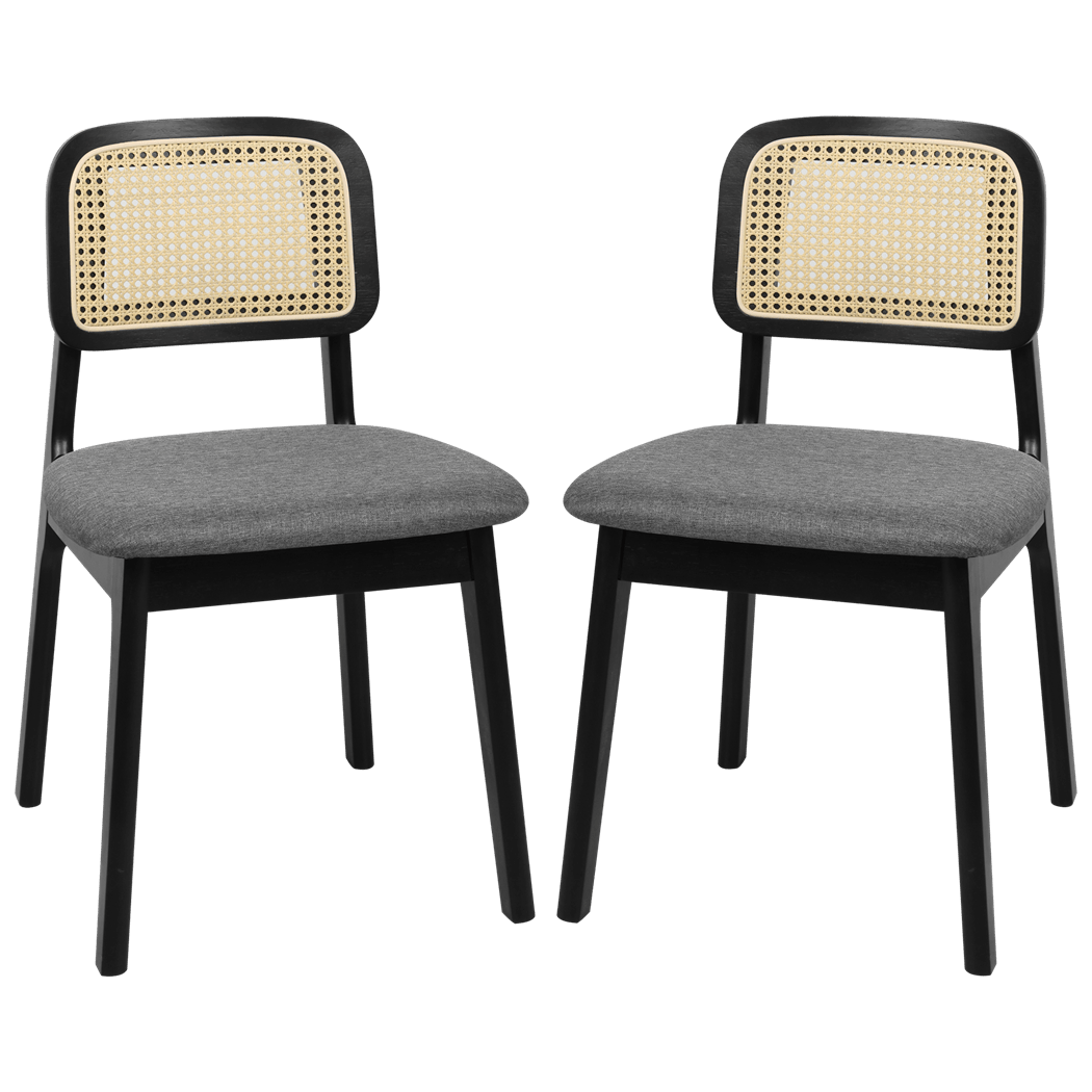 Set of 2 Rattan Wood Dining Chairs Armless with Cushions - Black - Rivercity House & Home Co. (ABN 18 642 972 209) - Affordable Modern Furniture Australia
