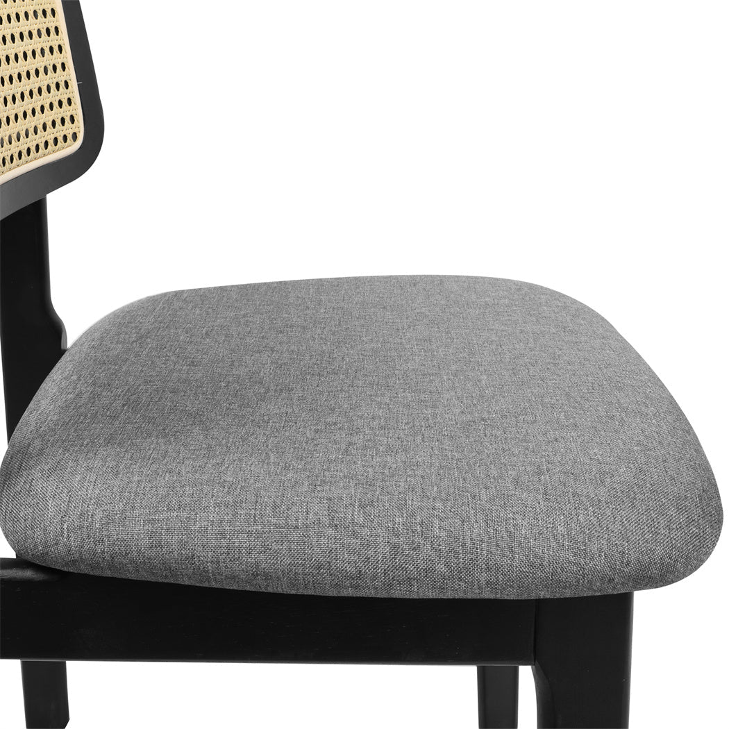 Set of 2 Rattan Wood Dining Chairs Armless with Cushions - Black - Rivercity House & Home Co. (ABN 18 642 972 209) - Affordable Modern Furniture Australia