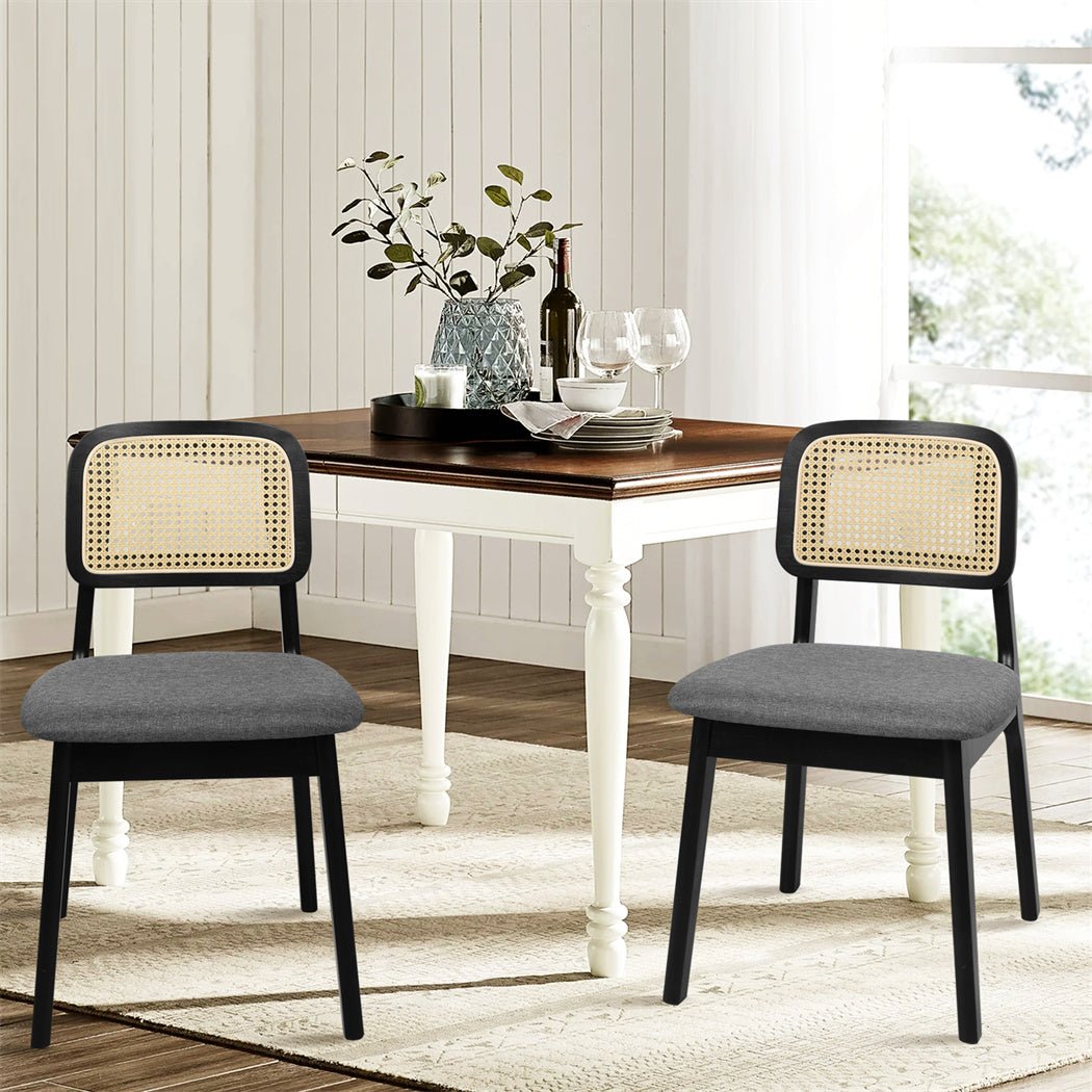 Set of 2 Rattan Wood Dining Chairs Armless with Cushions - Black - Rivercity House & Home Co. (ABN 18 642 972 209) - Affordable Modern Furniture Australia