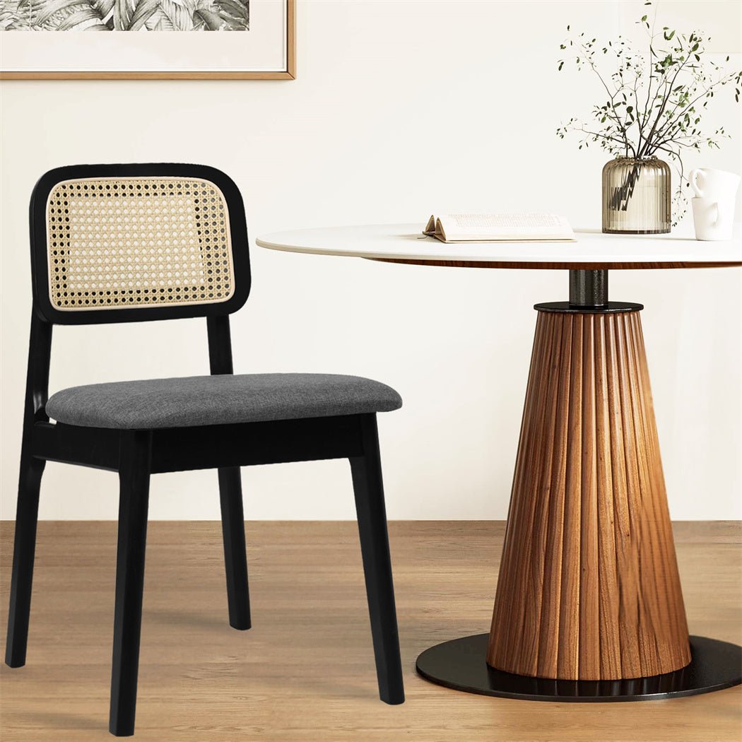 Set of 2 Rattan Wood Dining Chairs Armless with Cushions - Black - Rivercity House & Home Co. (ABN 18 642 972 209) - Affordable Modern Furniture Australia