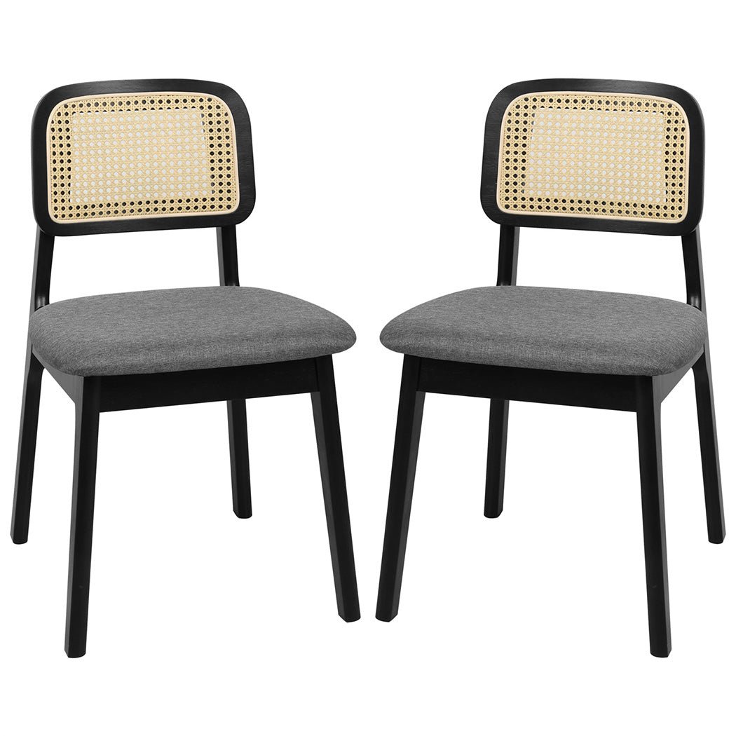 Set of 2 Rattan Wood Dining Chairs Armless with Cushions - Black - Rivercity House & Home Co. (ABN 18 642 972 209) - Affordable Modern Furniture Australia