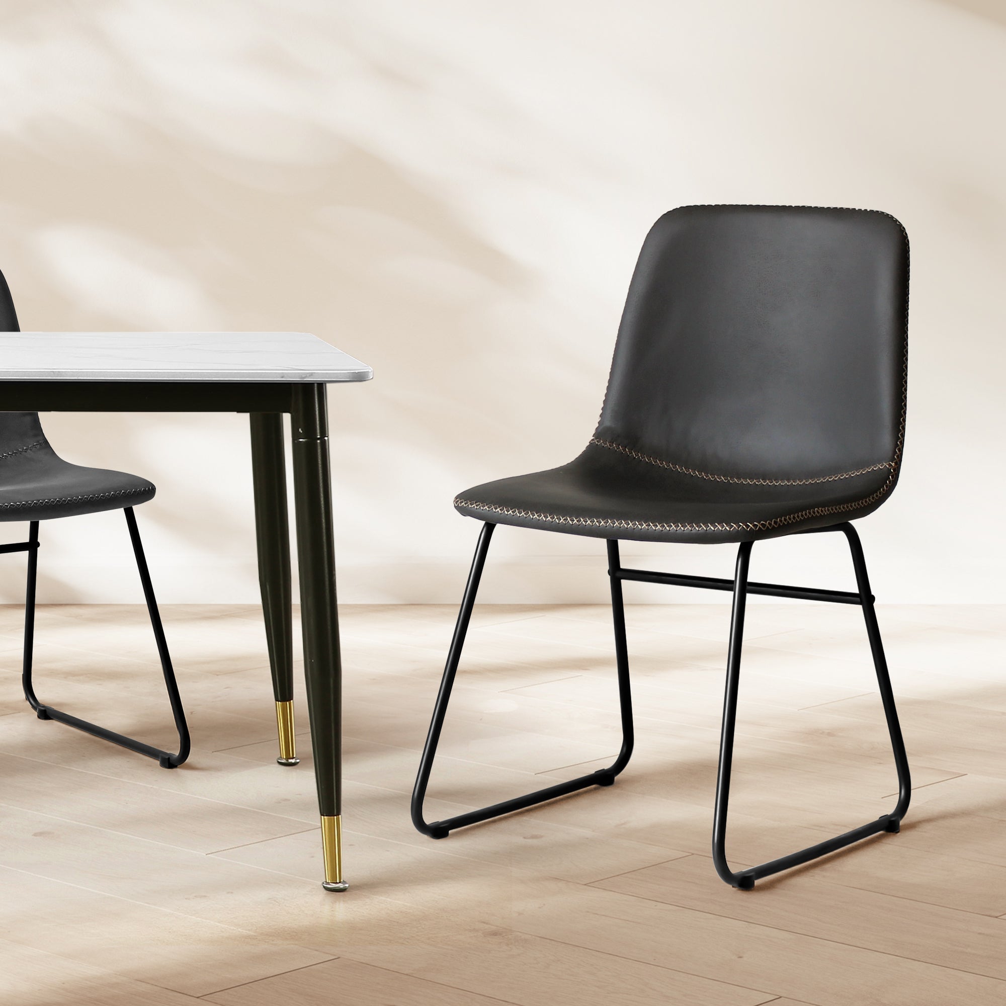 Set of 2 Retro Dining Chairs with Sleigh Legs - Black - Rivercity House & Home Co. (ABN 18 642 972 209) - Affordable Modern Furniture Australia