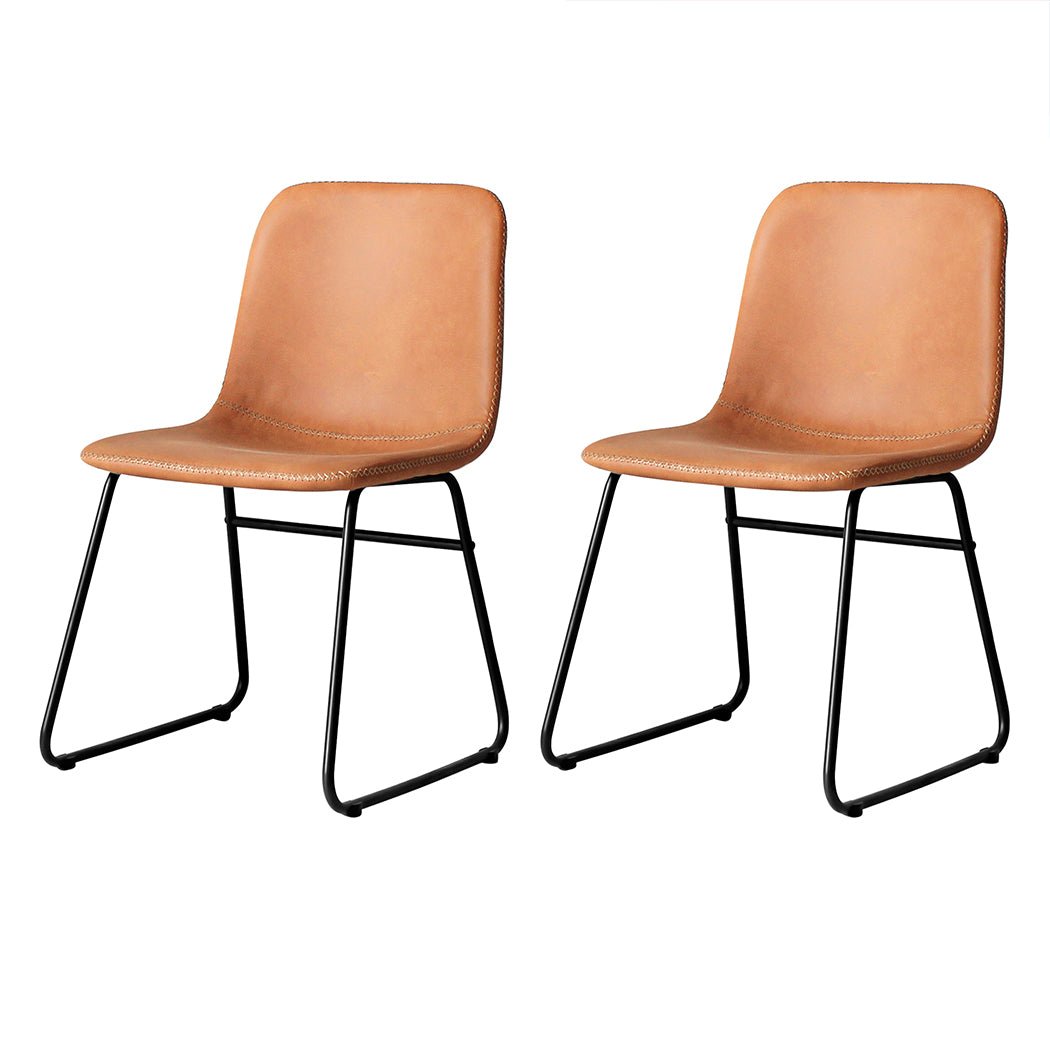 Set of 2 Retro Dining Chairs with Sleigh Legs - Brown - Rivercity House & Home Co. (ABN 18 642 972 209) - Affordable Modern Furniture Australia