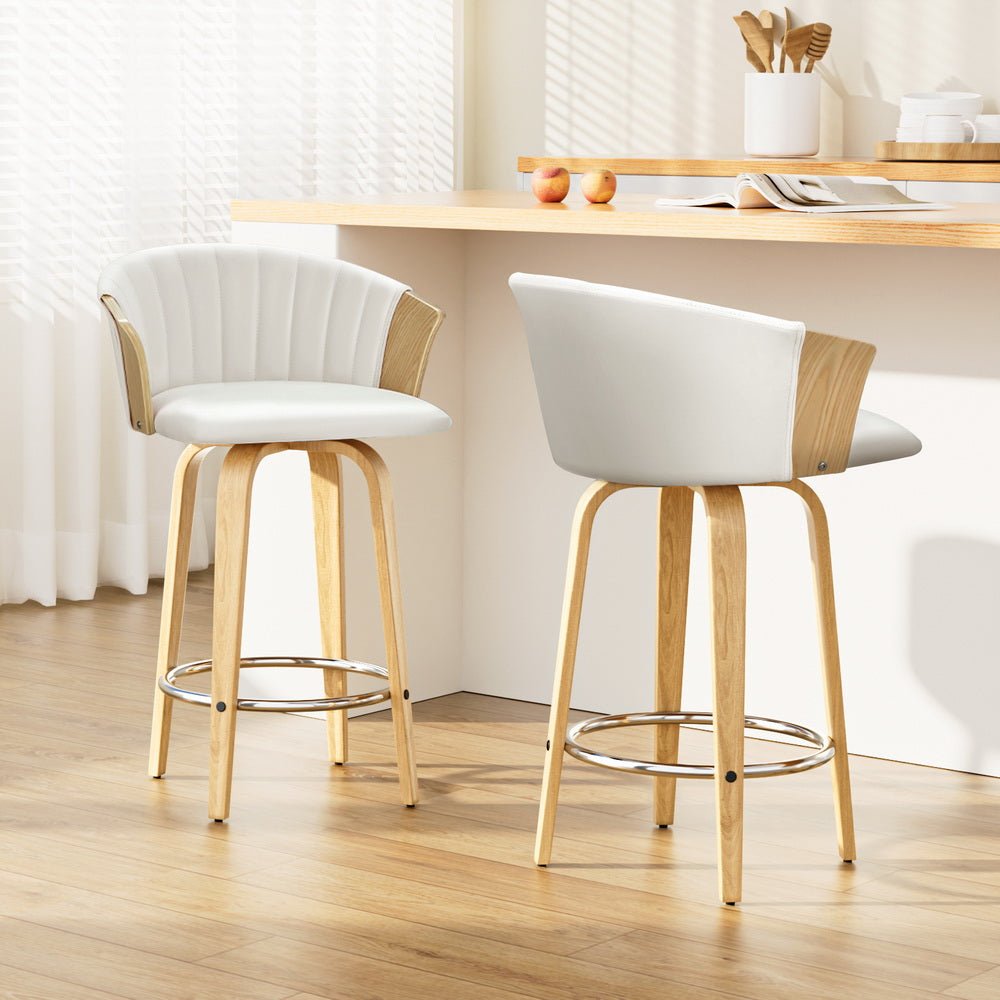 Set of 2 Ricardo Bar Stools Wooden Swivel - White - Furniture > Bar Stools & Chairs - Rivercity House & Home Co. (ABN 18 642 972 209) - Affordable Modern Furniture Australia