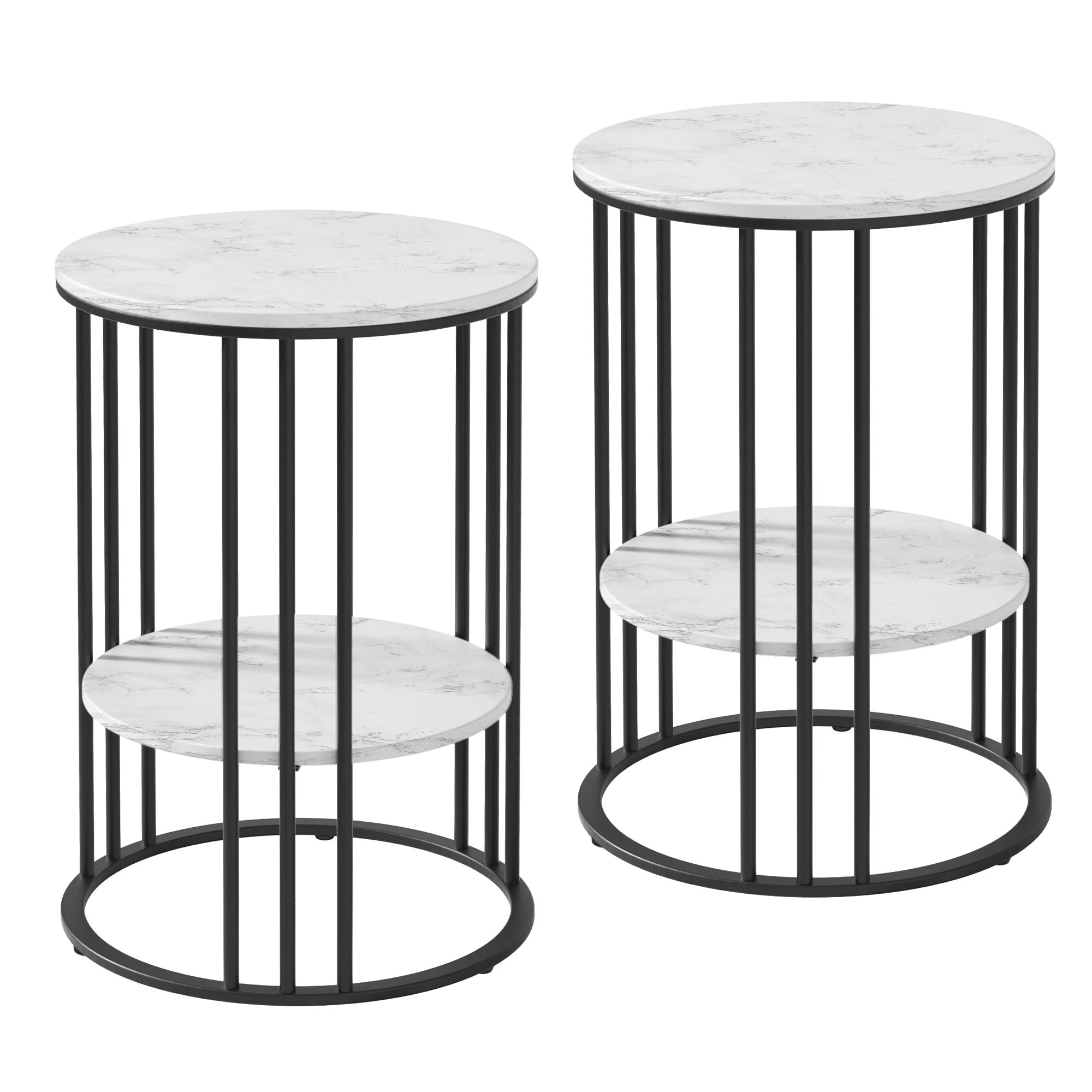 Set of 2 Side Table Coffee Table 2 - Tier Round Marble Effect - Furniture > Living Room > Coffee Tables - Rivercity House & Home Co. (ABN 18 642 972 209) - Affordable Modern Furniture Australia