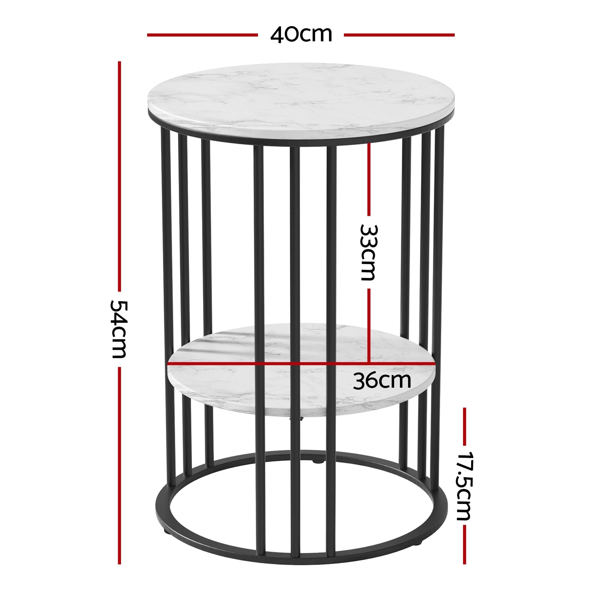 Set of 2 Side Table Coffee Table 2 - Tier Round Marble Effect - Furniture > Living Room > Coffee Tables - Rivercity House & Home Co. (ABN 18 642 972 209) - Affordable Modern Furniture Australia