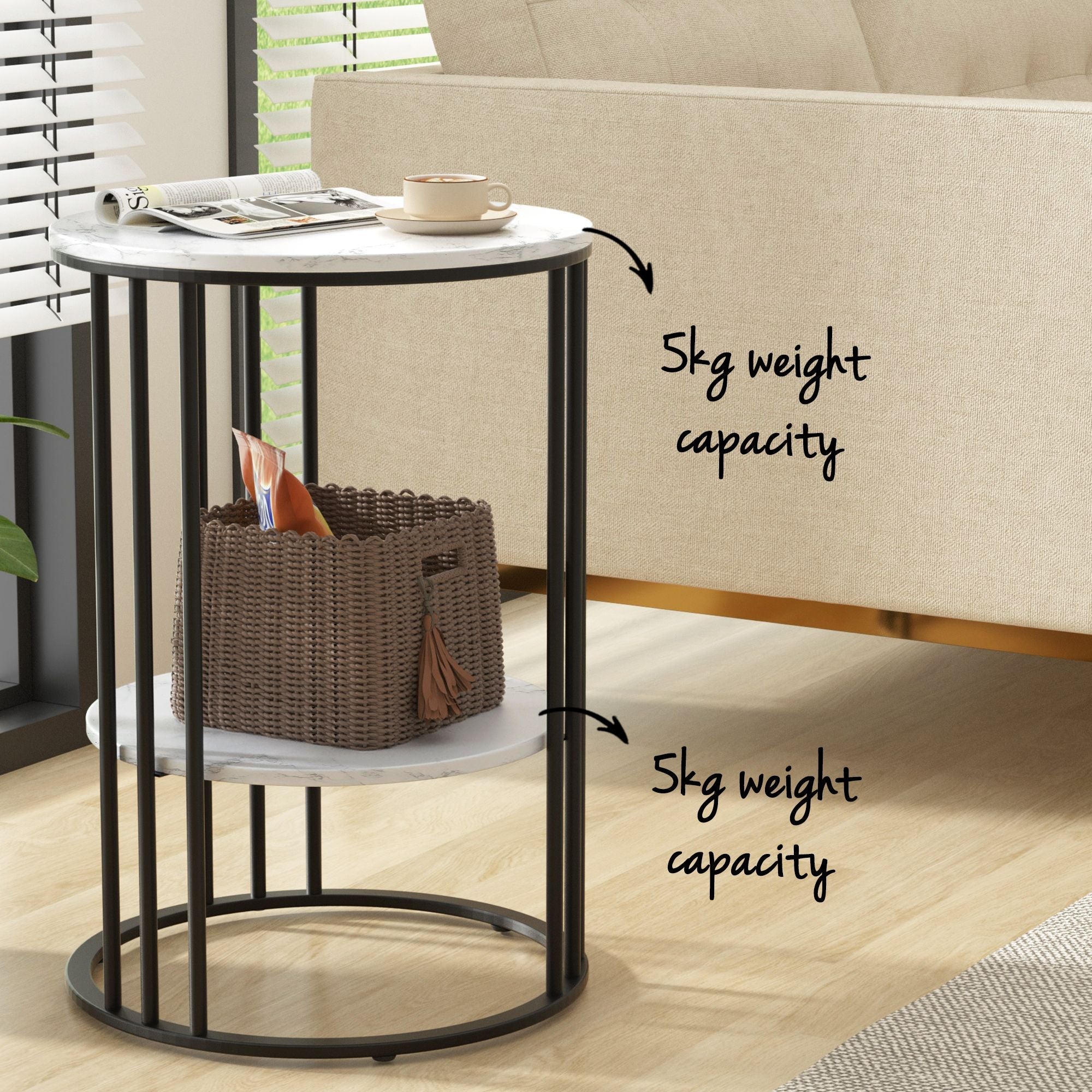 Set of 2 Side Table Coffee Table 2 - Tier Round Marble Effect - Furniture > Living Room > Coffee Tables - Rivercity House & Home Co. (ABN 18 642 972 209) - Affordable Modern Furniture Australia