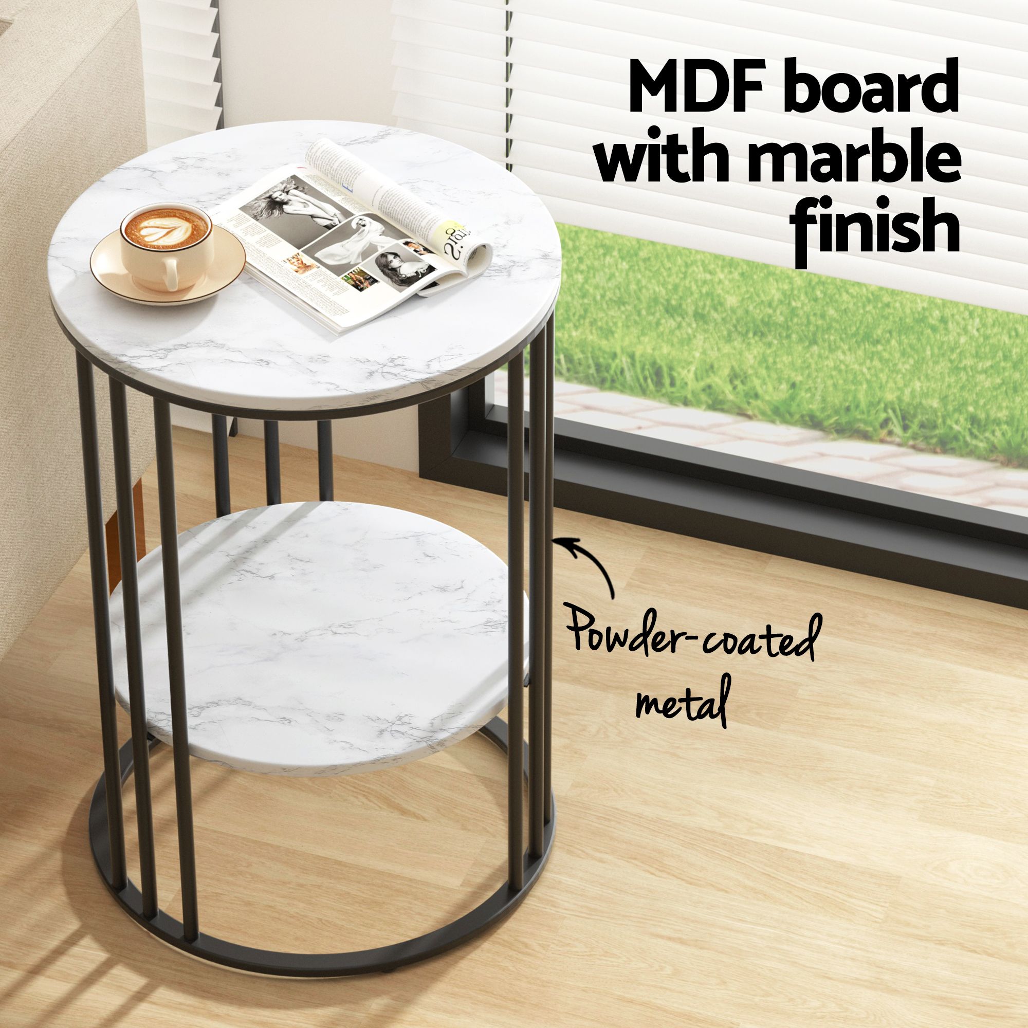 Set of 2 Side Table Coffee Table 2 - Tier Round Marble Effect - Furniture > Living Room > Coffee Tables - Rivercity House & Home Co. (ABN 18 642 972 209) - Affordable Modern Furniture Australia