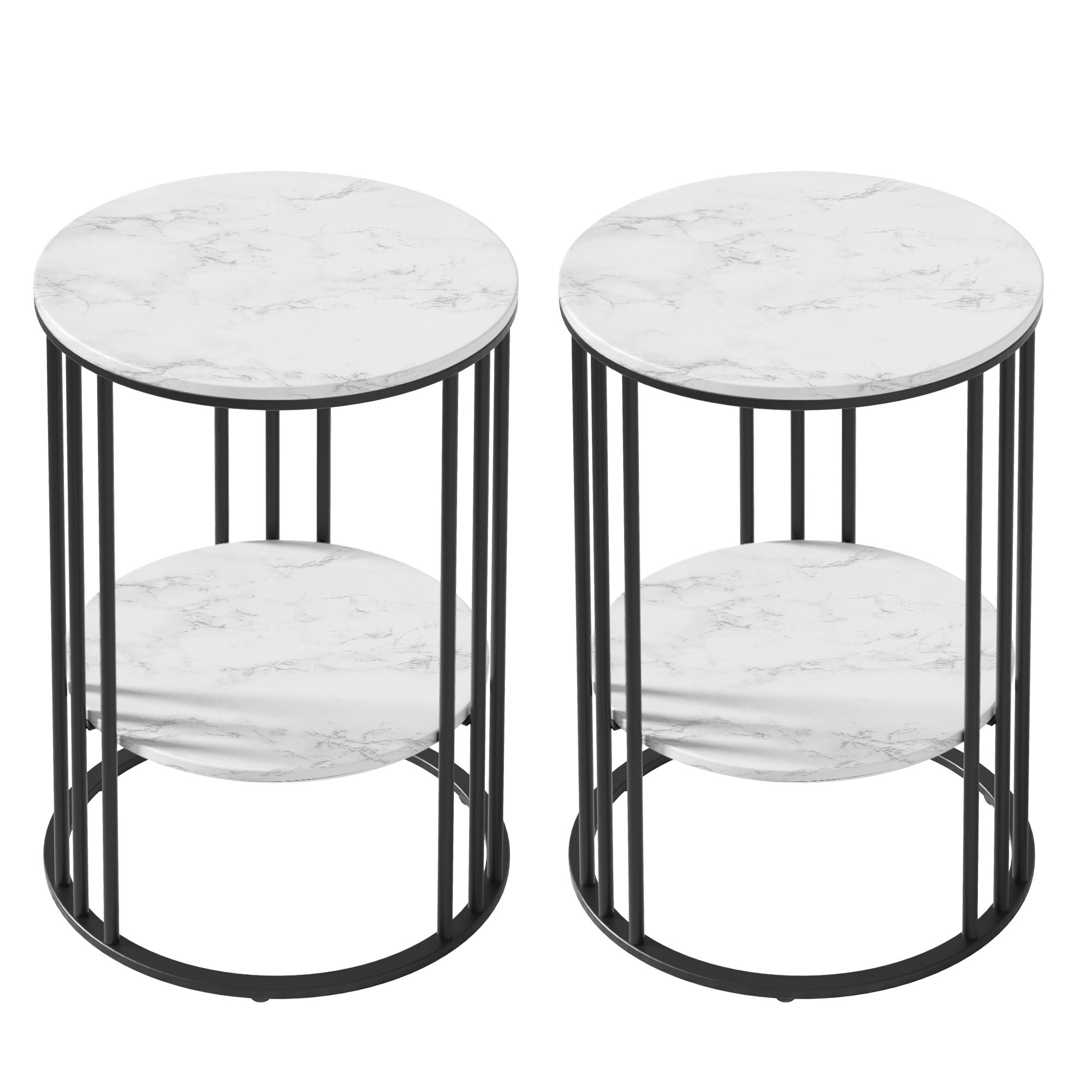 Set of 2 Side Table Coffee Table 2 - Tier Round Marble Effect - Furniture > Living Room > Coffee Tables - Rivercity House & Home Co. (ABN 18 642 972 209) - Affordable Modern Furniture Australia