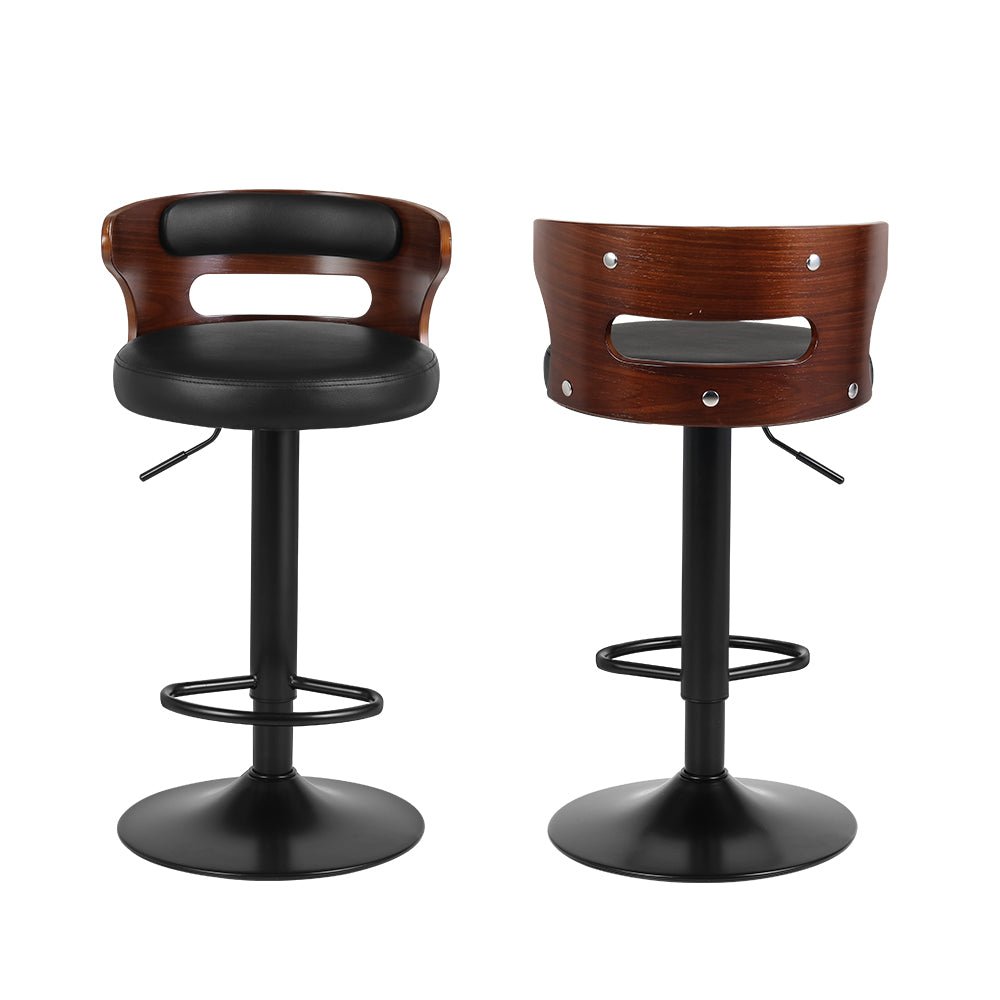 Set of 2 Wooden Bar Stools With Gas Lift (Black PU Leather) - Rivercity House & Home Co. (ABN 18 642 972 209) - Affordable Modern Furniture Australia