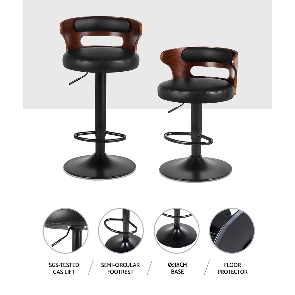 Set of 2 Wooden Bar Stools With Gas Lift (Black PU Leather) - Rivercity House & Home Co. (ABN 18 642 972 209) - Affordable Modern Furniture Australia