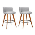 Set of 2 Wooden Fabric Bar Stools Circular Footrest - Light Grey