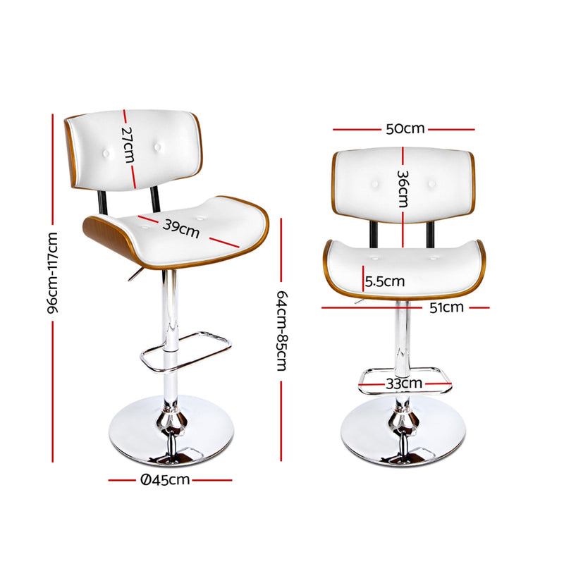 Set of 2 Wooden Gas Lift Bar Stools - White and Chrome - Rivercity House & Home Co. (ABN 18 642 972 209) - Affordable Modern Furniture Australia