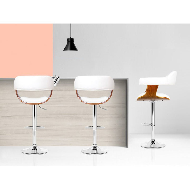 Set of 2 Wooden PU Leather Bar Stool - White and Chrome - Rivercity House & Home Co. (ABN 18 642 972 209) - Affordable Modern Furniture Australia